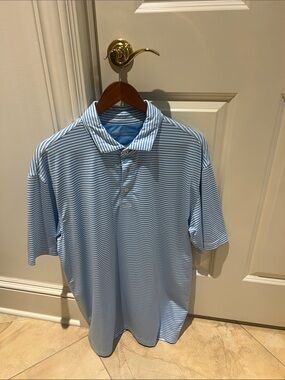 Men's Light Blue Stripe Performance Polo
